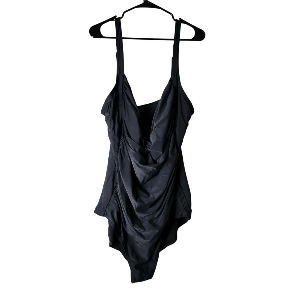 Island Pearls‎ One Piece Swimsuit Size 24W Black Shirred Slimming Bathing Suit